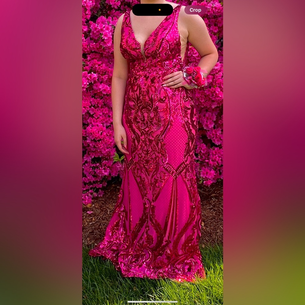 Beautiful fuchsia pink beaded prom dress